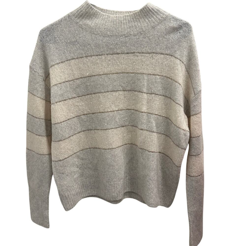 Rails Mist‎ Ivory Glitter Stripe Ellise Sweater Cashmere Silk Blend XS Luxe Cozy